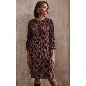 J. Jill Wearever Size 2X Dress Sunburst Plum Black Floral Pleated Balloon Sleeve